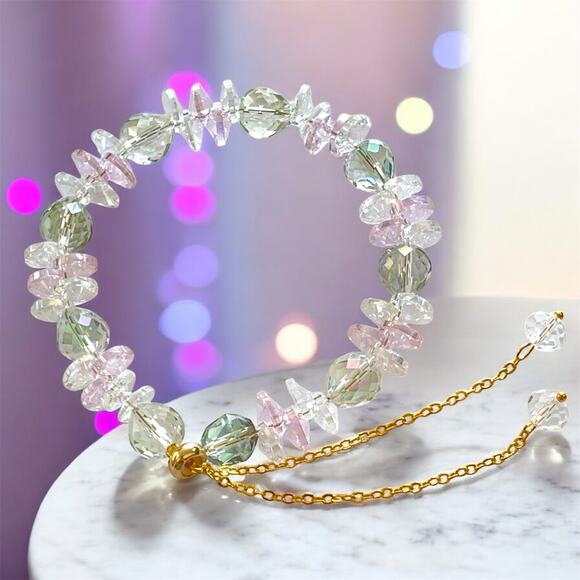 Swarovski Beaded Bracelet Green & Pink - Picture 6 of 8